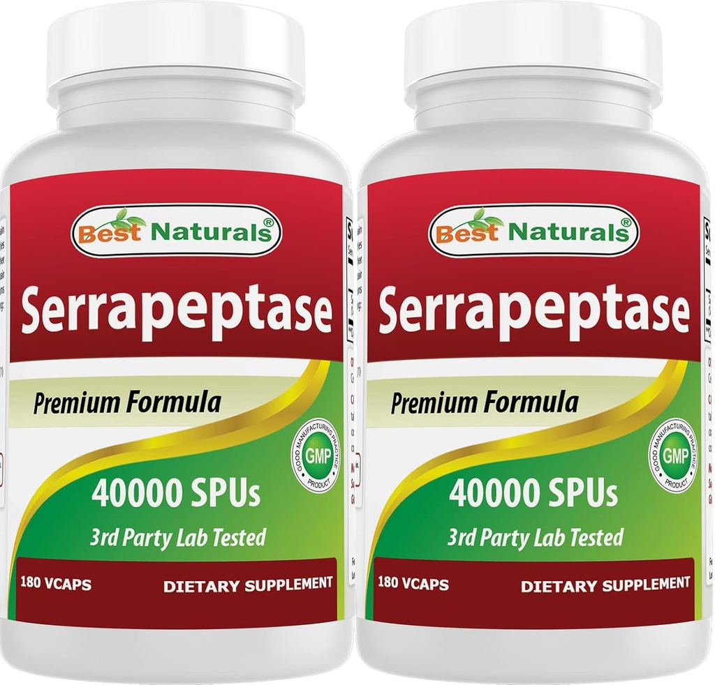 Best Naturals Serrapeptase 40000 SPUs 180 קפסולות (Pack of 2)
