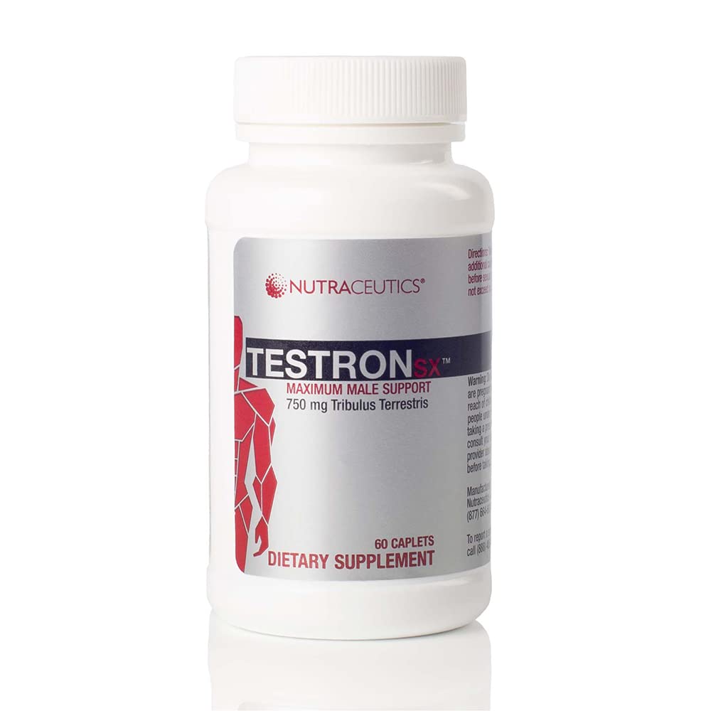 TestronSX - תמיכה בטסטוסטרון עם 750 מ"ג Tribulus Terrestris - Boosts Male Vitality, Stamina & Performance - 60 Caplets