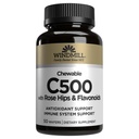 Windmill ויטמינים טבעיים ויטמין C 500 מ"ג, עם רוז HIPS ו Bioflavonoids, Immune Booster, Antioxidant תמיכה, טבליות Chewable, Acerola Berry, 50 טבליות, 50 לשרתים, 50