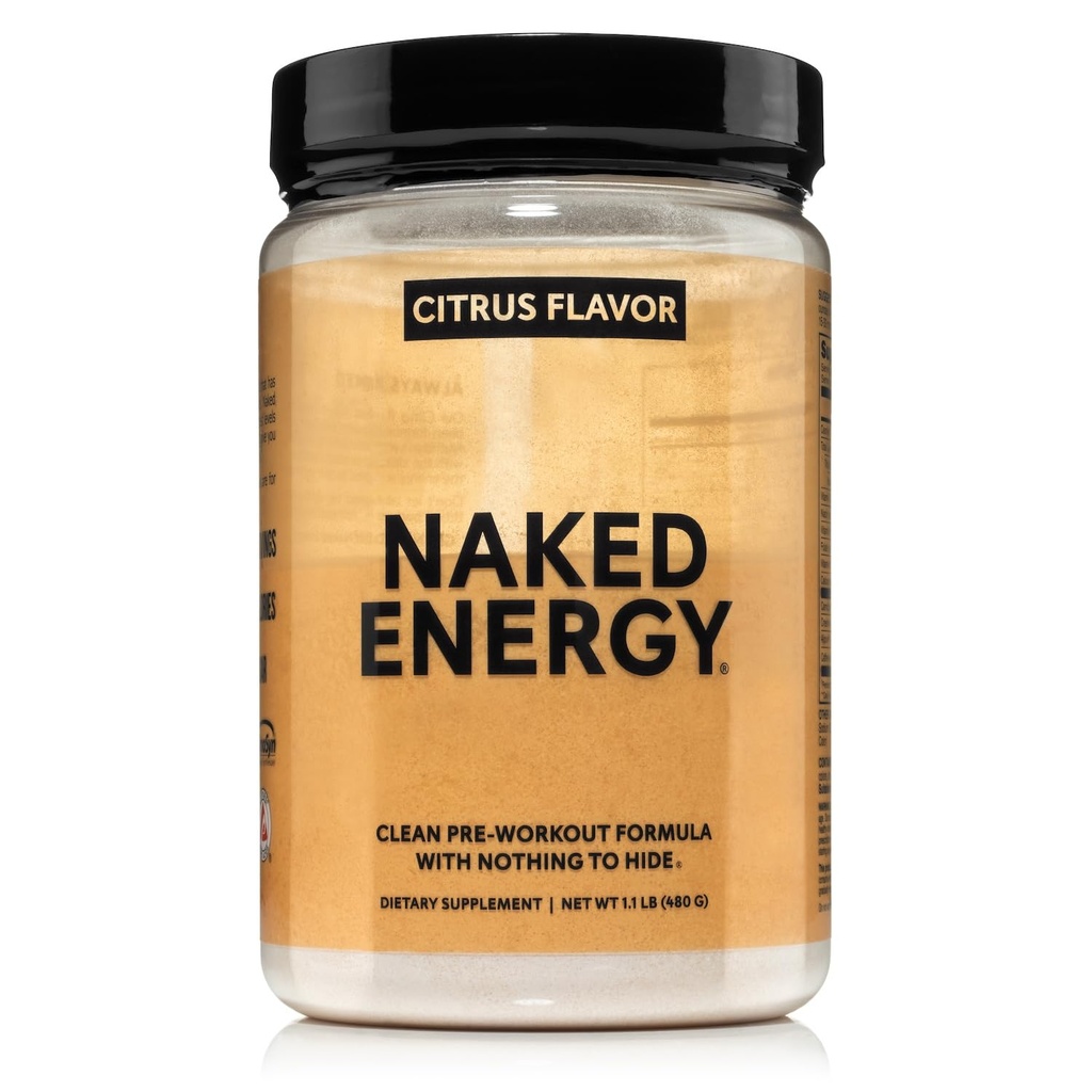 NAKED Citrus Energy - Citrus Flavored Clean Pre Workout תוסף עבור גברים ונשים, ידידותי טבעוני, לא הוסיף ממתקים, צבעים או פלאברס - 30 משרתים