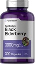 Horbäach Black Elderberry | 3,000 מ"ג קפסולות | 300 Count | Non-GMO, Gluten Free | Sambucus Supplement