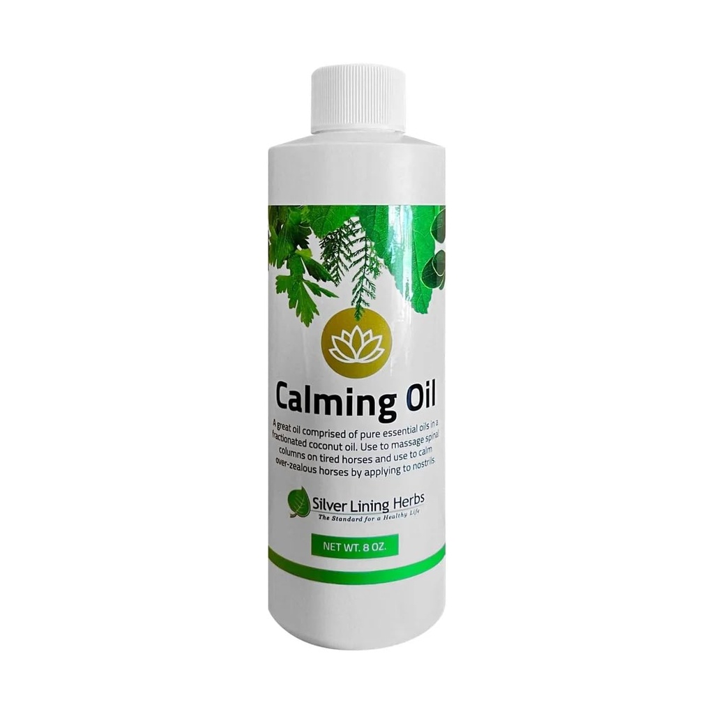 Silver Lining Herbs Calming Oil for Horses - All-Natural Essential Oil Band with קוקוס שמן - מסייע להרגיע סוסי Anxious, Restless & High-Strung - 8 oz