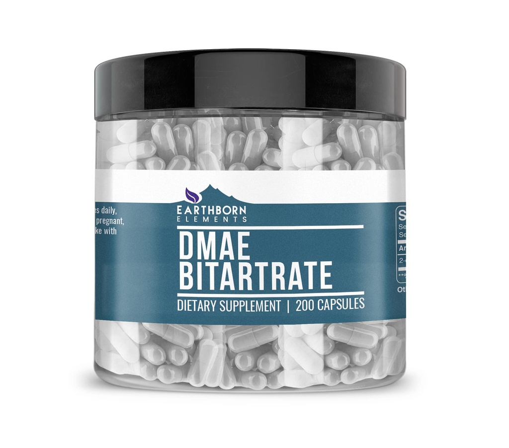 Earthborn Elements DMAE Bitartrate 200 קפסולות, Pure & Undiluted, No Additives