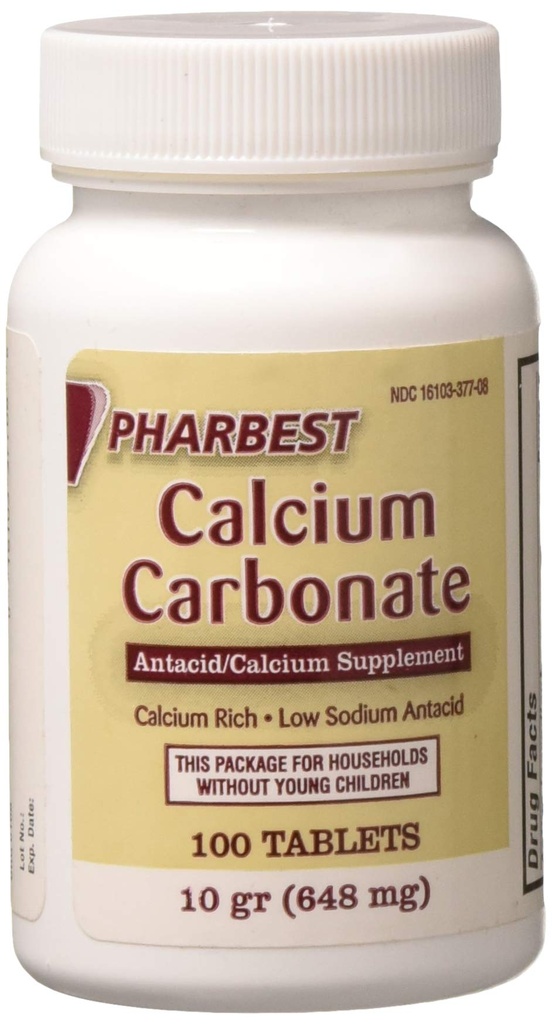 Pharbest Calcium Carbonate Antacid ו Calcium תוסף 10 גרינס - 100 טבליות על ידי HarBEST