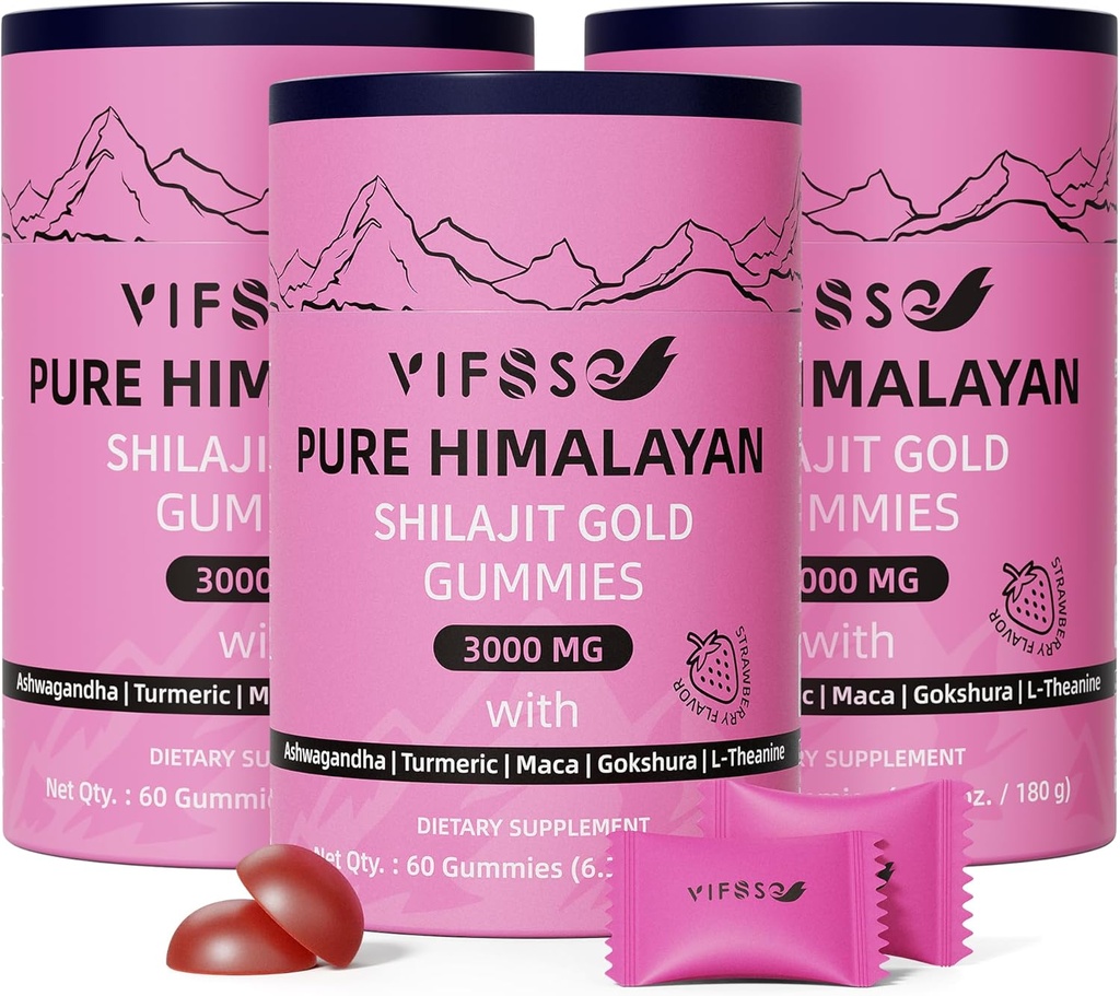 חניכיים Shilajit, 3000 Mg Shilajit Pure ההימלאיה אורגנית עם Ashwagandha, Turmeric Sugar-Free Gummies עבור גברים ונשים, תוסף Shilajit, non-GMO Nature Shilajit עבור אנרגיה, 180 חניכיים