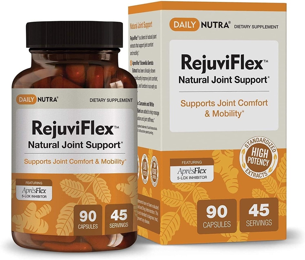 RejuviFlex - תוספת טבעית משותפת w/ApresFlex Boswellia AKBA, Turmeric Curcumin, פיפרין ו-White Willow Bark - for Function of Hands, Knees, Total Joint Health (90 קפסולות)