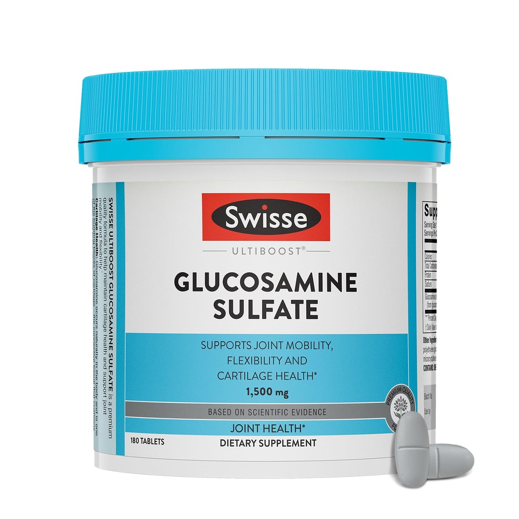 Swisse Glucosamine Sulfate תמיכה משותפת תוספי בריאות ניידות וגמישות | נשים וגברים | Glucosa 1500mg | 180 טבליות