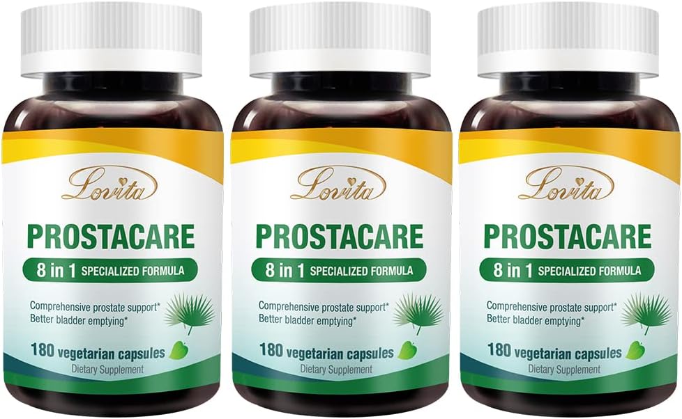 Lovita Prostate Health, 8 מתוך 1 תוספי Prostate בלעדי לגברים עם Saw Palmetto 500 מ"ג, Sting Nettle, Lycopene עבור אורנטיון תדירות, 180 קפסולות Veggie (Pack של 3)