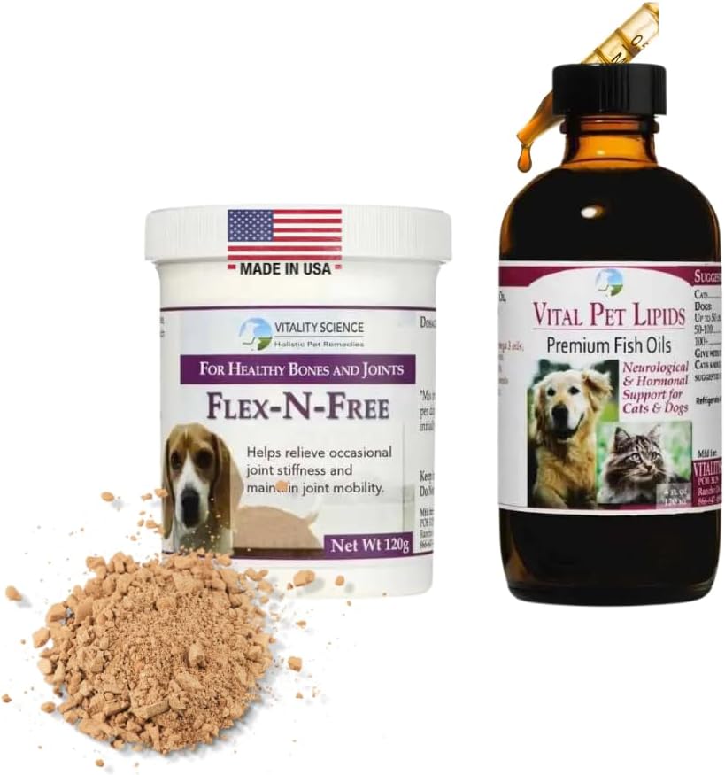 Vitality Science Flex N Free + Vital Pet Lipids for Dogs | 2 Part Program | מקדם פיתוח העצם ובריאות משותפת | Relieves Stiffness | נוירולוגי & Hormonal Support