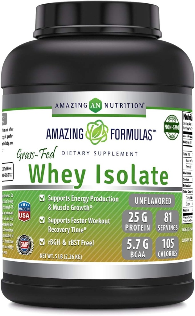 פורמולה מדהימה Grass-Fed Whey חלבון Isolate | 25 גרמים חלבון Per Serve | 5 Lbs (2.26 Kg) | 5.7 גרמים BCAA | Made in USA (5Lb, Unflavored)