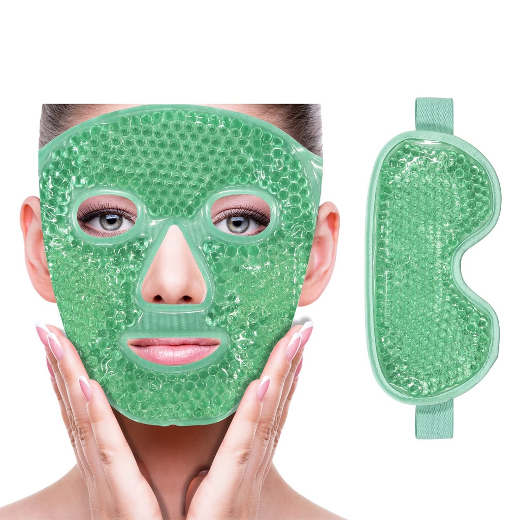 ZNÖCUETÖD Cooling Ice Face Eye Mask for Reducing Puffiness, Bags under Eyes,Sinus, Redness,Pain Relief, Dark Circles, Migraine,Hot/Cold Pack עם Soft Plush Backing ( 1 * עין מסיכה 1+ *Face Mask)
