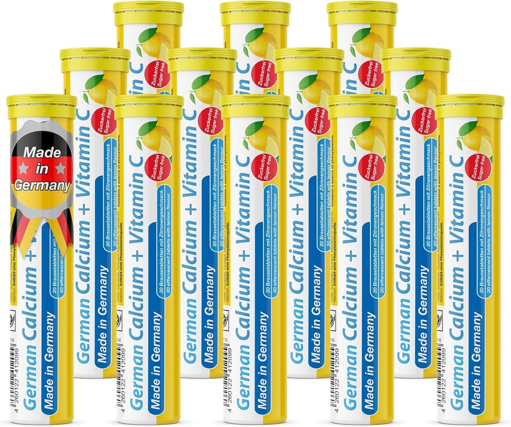 German Calcium + VIT. C - 240 טבליות של משקה טבעוני Effervescent - לימון Lime Flavor - מיוצר בגרמניה
