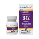 מקור גבוה No Shot ויטמין B-12 Cyanocobalamin 1000 mcg & Folic Acid 400 mcg - מציע אנרגיה, לב, מוח, ותמיכה מתח - 60 טבליות תת-לשונית