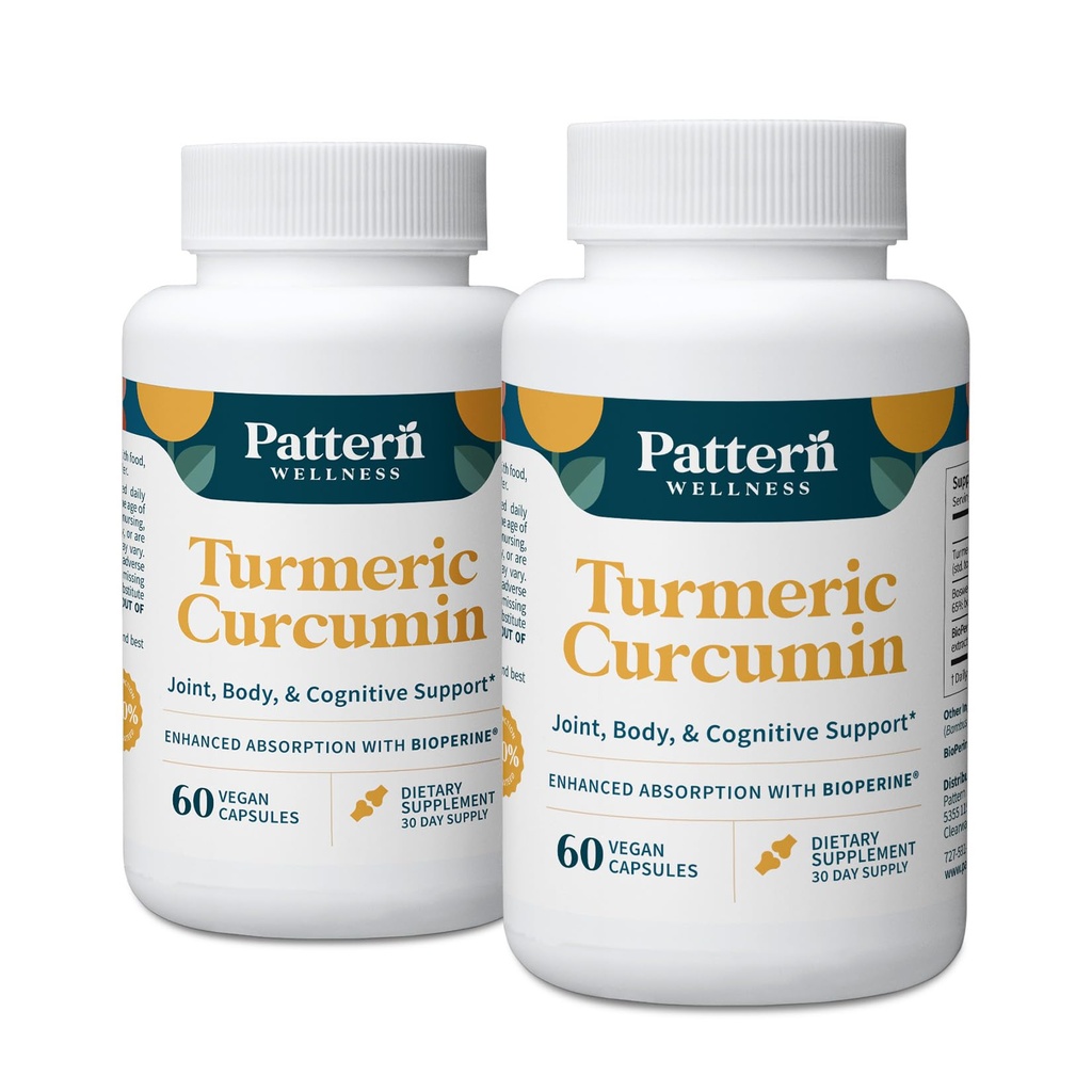 דפוס בריאות Turmeric Curcumin - 1300 מ"ג - 95% Curcuminoids עם BioPerine® Black Pepper - Joint, Cognitive & Immune Support - Non-GMO, Gluten Free - 120 קפסולות