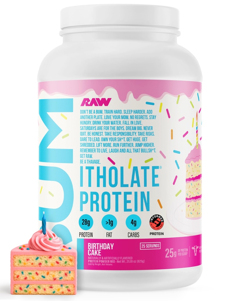 אבקת חלבון RAWhey Isolate, עוגת יום הולדת (CBUM Itholate חלבון) - 100% אבקת מזון צמחית-Fed לצמיחת השרירים & Recovery - Low-Fat, Low Carb - 25 משרתים