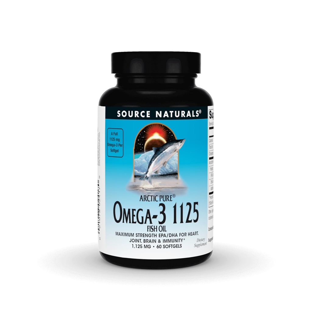 מקור Naturals Arctic Pure אומגה 3 שמן דגים, כוח מקסימלי EPA / DHA עבור הלב, משותף, המוח, ו Immunity - 1125mg - 60 Softgels