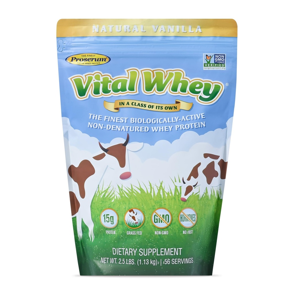 Grass-Fed Whey אבקת חלבון עבור Immune Vitality, Natural Vanilla 2.5lbs (56 משרתים), 15g חלבון Per Serve, Vital Whey, ניקוי Holistic, בריאות