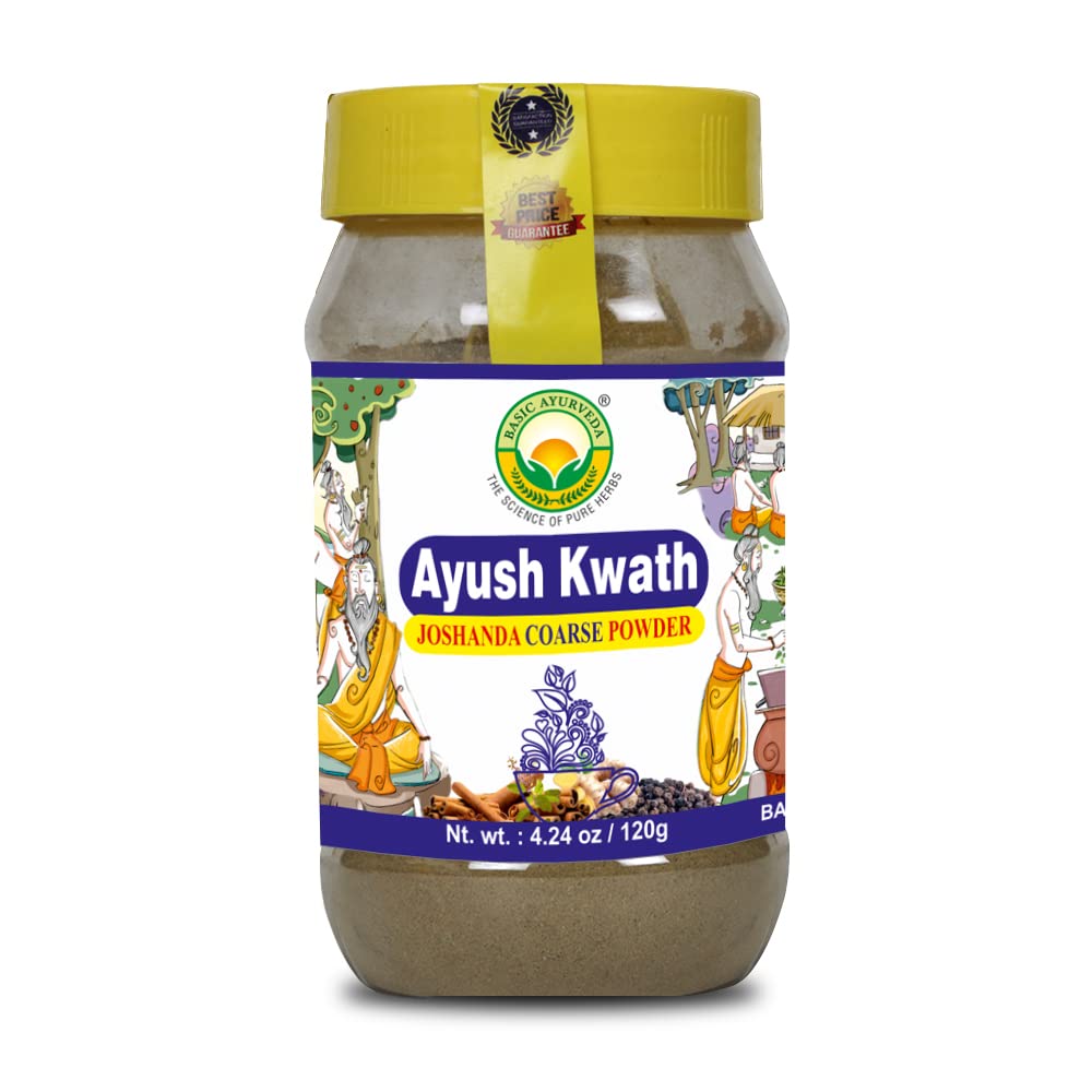 BASIC AYURVEDA Kwath קדיהא אבקה | 4.23 Oz (120g) | ספייס בלנדר של Cinnamon ג'ינג'ר & Holy בזיל | אבקת Ayurvedic אורגנית עבור צמחי תה ומשקאות חמים לערבב | תמיכה בגרון