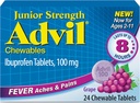 עו"ד ג'וניור כוח Chewable Ibuprofen Pain Reliever ו- Fever מקטין, Ibuprofen לילדים להקלת כאב, Grape - 24 Tablets