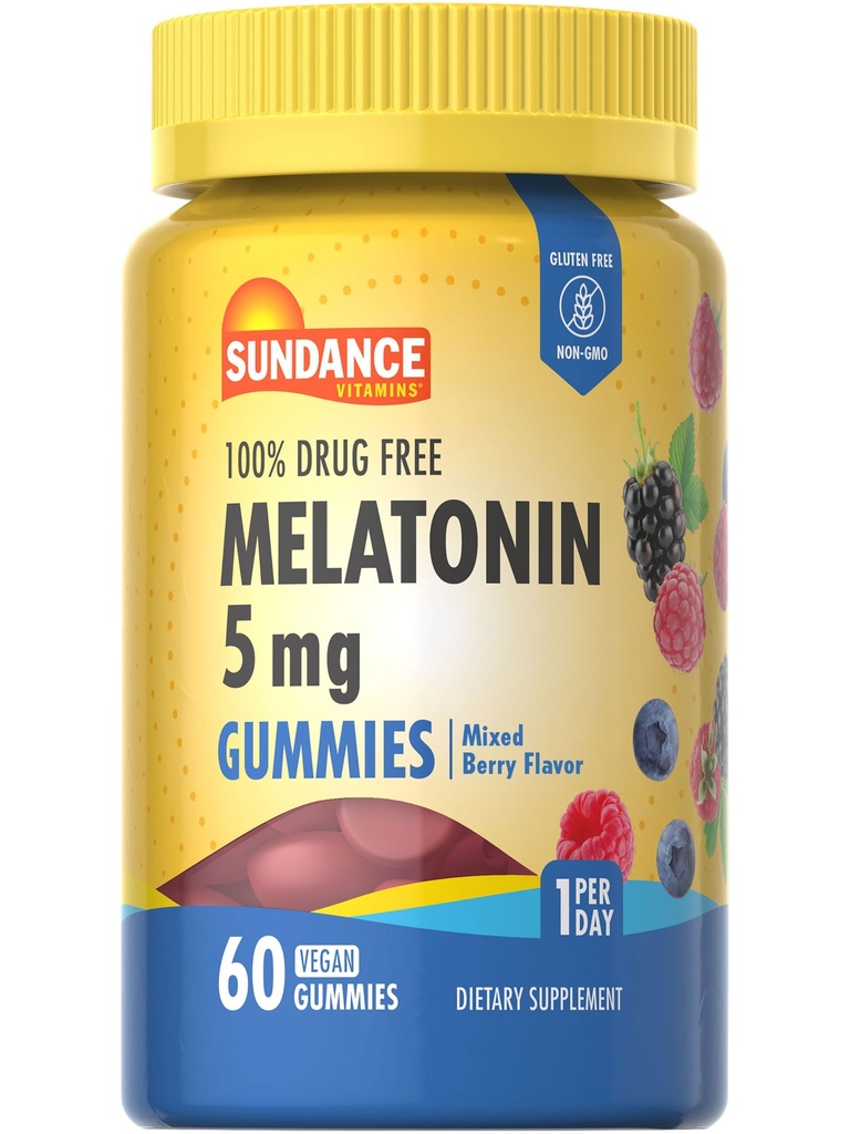 Sundance Melatonin Gummies 5 מ"ג | 60 Count | מעורבים ברי פלאמור | טבעוני, non-GMO & Gluten Free Supplement for Adults