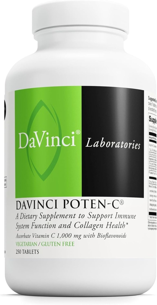 DAVINCI Labs Poten-C - תמיכה מערכת החיסון פונקציות & Collagen Health * - ויטמין C, Calcium, Magnesium, Zinc, Potassium, Manganese & Bioflavonoids - Vegetarian - Gluten-Free - 250 טבליות