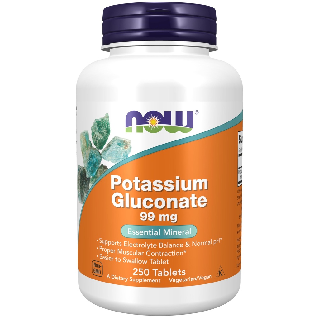 תוספי מזון עכשיו, Potassium Gluconate 99mg, Easier to Swallow, Essential מינרלים*, 250 טבליות