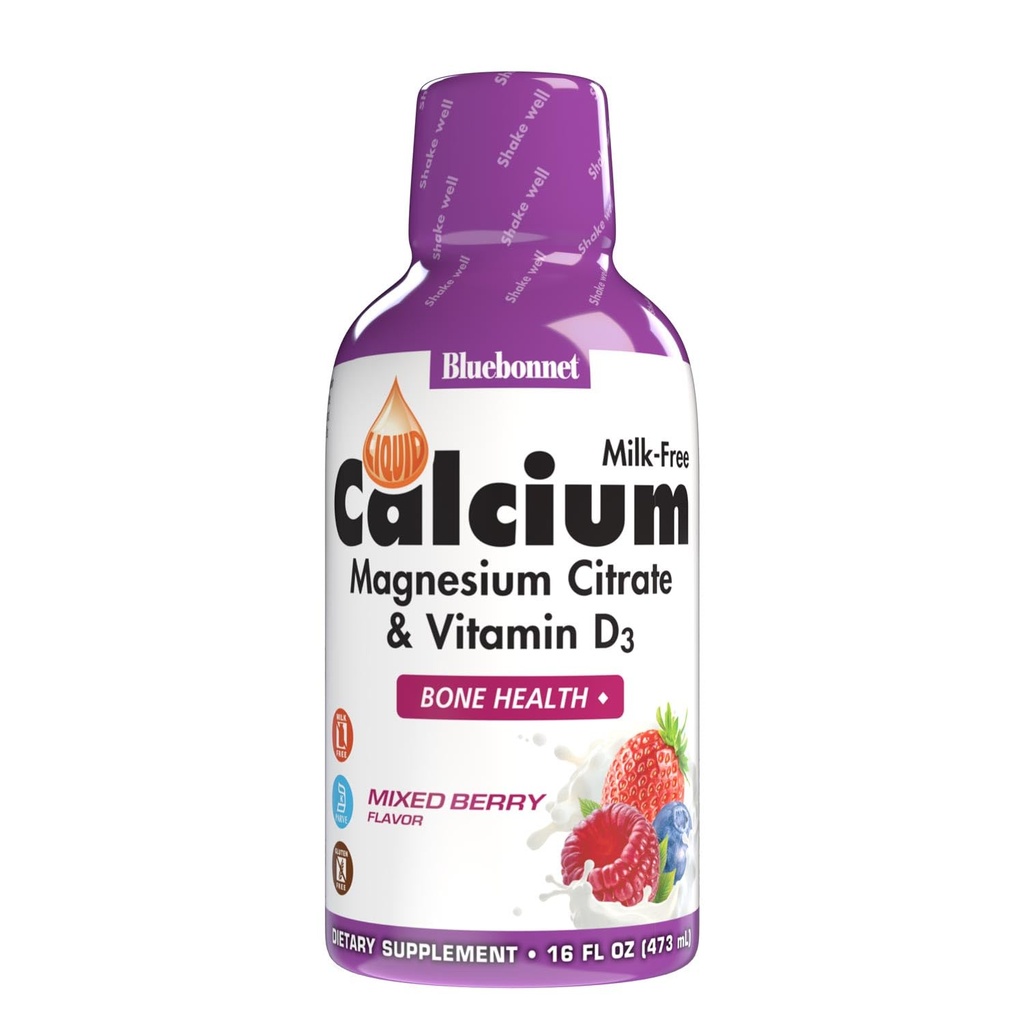 Bluebonnet Nutrition Liquid Calcium Citrate, Magnesium, ויטמין D3, Bone Health, Gluten Free, Soy Free, Milk Free, Milk Free, 16 oz, 32 משרתים, ברי פלאמור