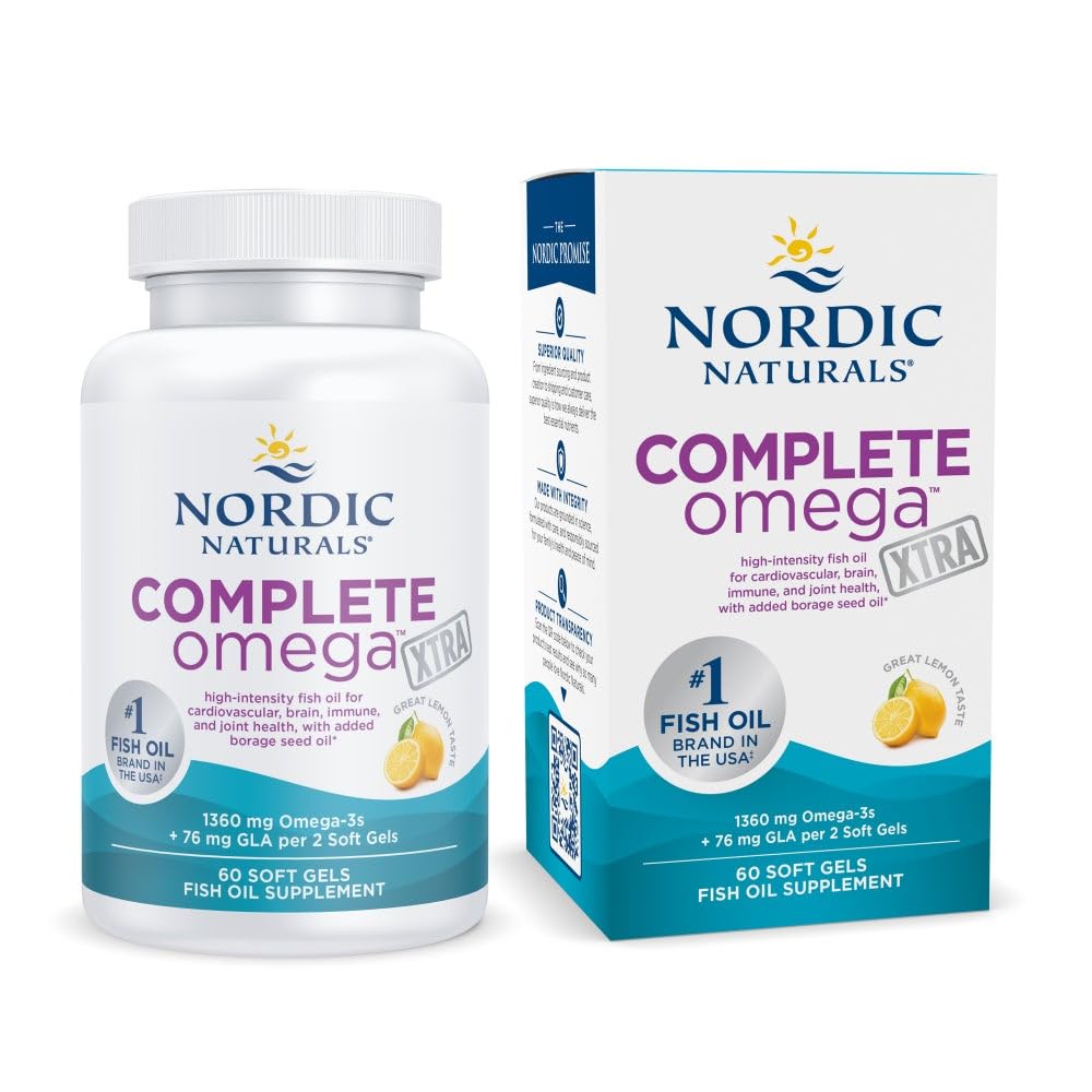 Nordic Naturals Complete אומגה Xtra, Lemon - 60 Soft Gels - 1360 מ"ג אומגה 3 + 76 מ"ג GLA - עור בריא - קוגניציה - Non-GMO - 30 משרתים