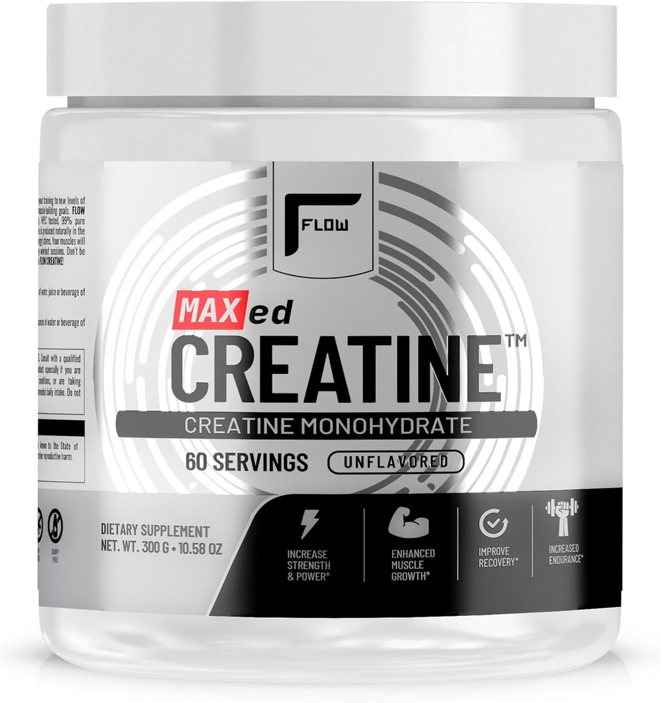 Maxed Creatine® Monohydrate - Micronized, 60 משרתות, Unflavored - 300g, שריר Endurance, Recovery, Stamina - Manufactured A NSF מוסמך GMP Facility.