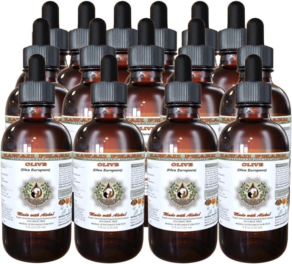 הוואיPharm (Olea Europaea) אורגני Dried Leaf Veterinary Natural Alcohol-Free Extract, Pet Herbal תוסף 15x4 oz