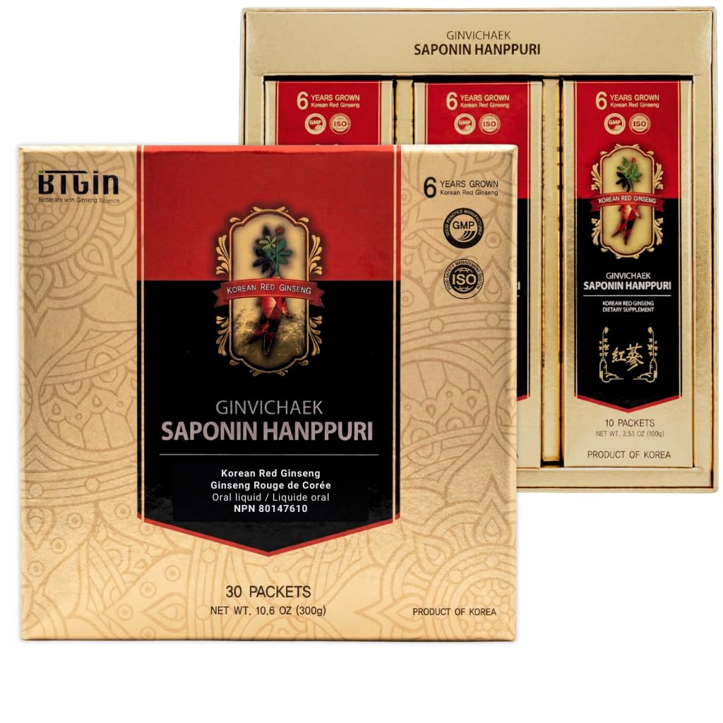 Red Ginseng לחלץ 3000 מ"ג מדי יום, Saponin Hanppuri, Immune Booster ו- Focus תוספת לשיפור המוח עם ג'ינסנוסייד Rg3, Panax גינזנג 6 שנים שורש, 30Packets ב 1 סט 1 סט