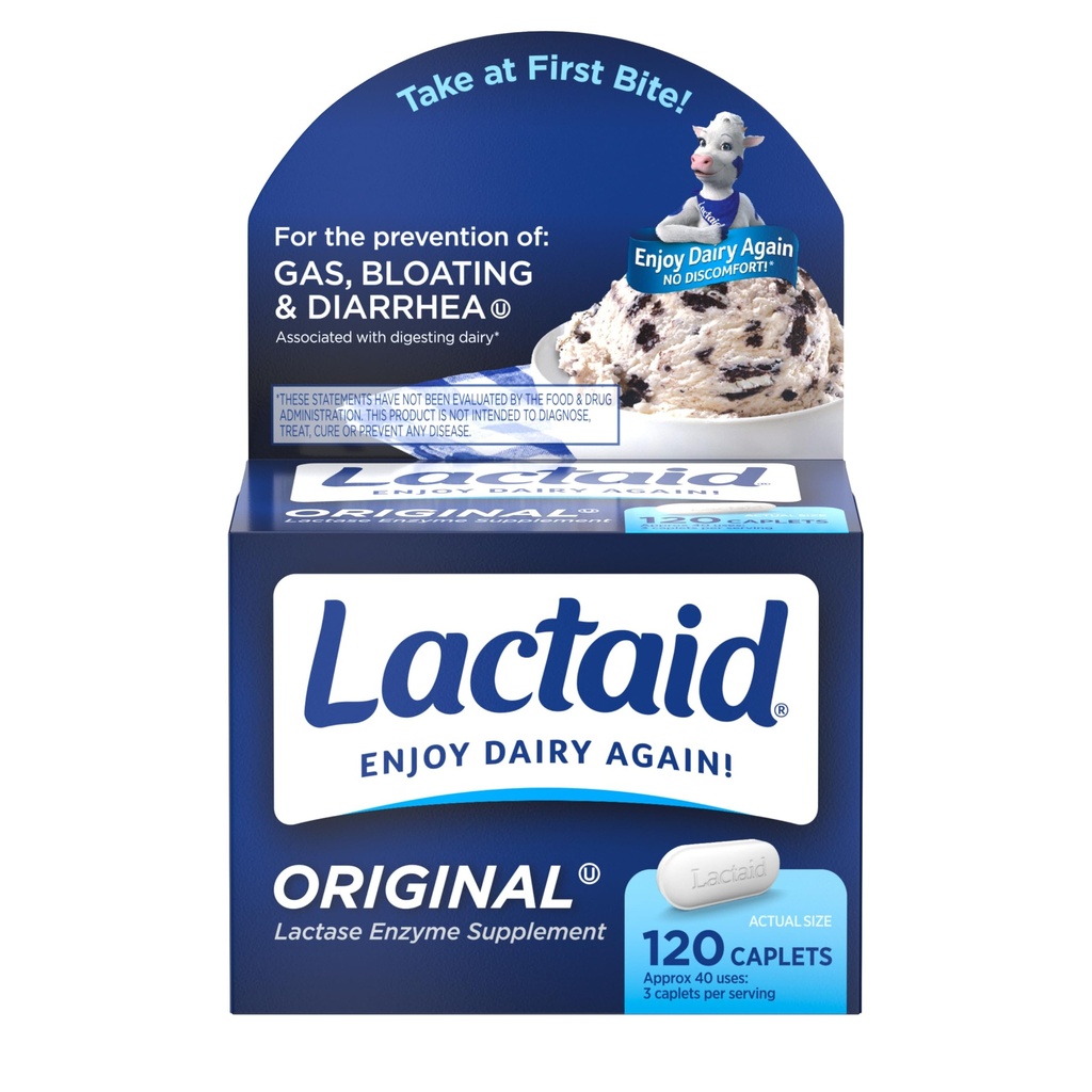Lactaid כוח המקורי כוח Lactose Intolerance Pills, 9000 FCC טבעי Lactase Enzyme חלב קפסולות, עוזר למנוע גז, Bloating & Diarrhea בשל Lactose Sרגישות אצל מבוגרים וילדים, 120 הרוזן ספירה