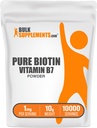 BulkSupplements.com Pure Biotin Powder - as Vitamin B7, Biotin Vitamins for Hair, Skin and Nails - Gluten Free, 1mg per Serving, 10g (0.35 oz) (Pack of 1)