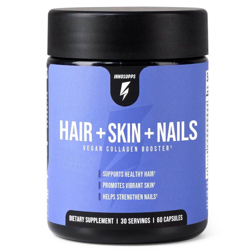 InnoSupps שיער + Skin + Nails תוסף | טבעוני קולג'ן Booster | Biotin, B12, Horsetail Herb אבקת | Stimulate Hair growth growth growth, Revitalize Skin, Poweren Nails | 60 קפסולות