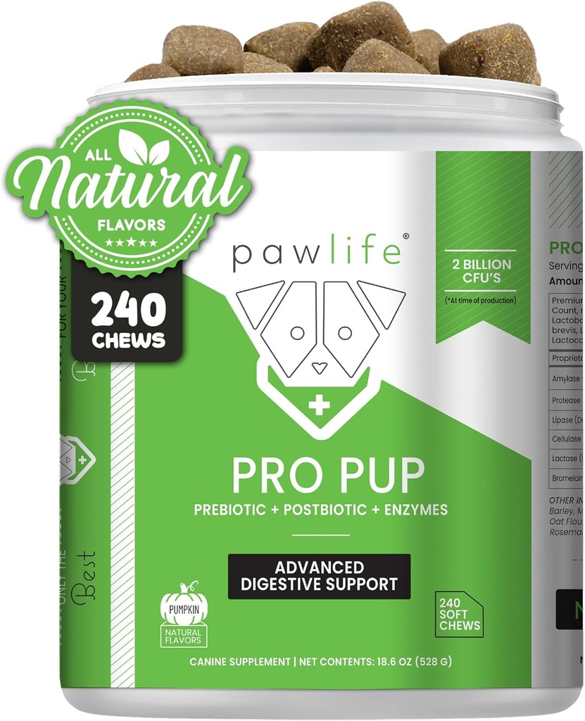 Probiotics for Dogs - Diarrhea הקלה, תמיכה בבריאות של Gut, תמיכה בבריאות מופרזת, תמיכה בבריאות העיכול - Vet המומלצת לכלבים Probiotics - 240 צ'יפס Soft Dogs That Love - Pumpkin Flavor