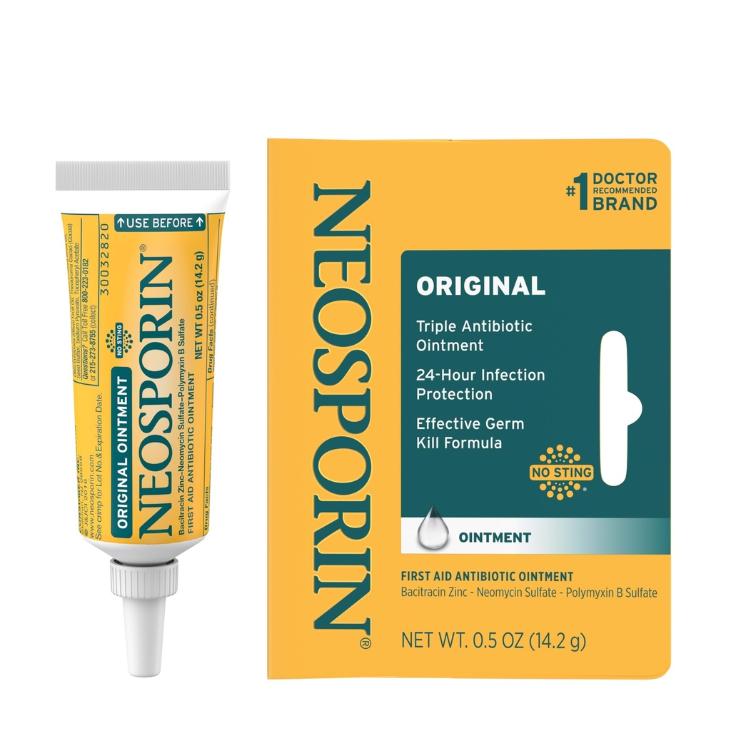 Neosporin המקורי עזרה אנטיביוטית Ointment עם Bacitracin Zinc להגנה על זיהום, טיפול ound Care & Scar מראה מינימייזר עבור חתכים קטנים, Scrapes ו Burns,.5 oz