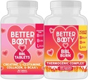 תוספי Angrys Better Booty Women's Creatine BBL Combo: BBL Tablet (90ct) w. Creatine, Glutamine, BCAA's, Collagen + BBL Burn Thermogenic כמוסות (120ct)