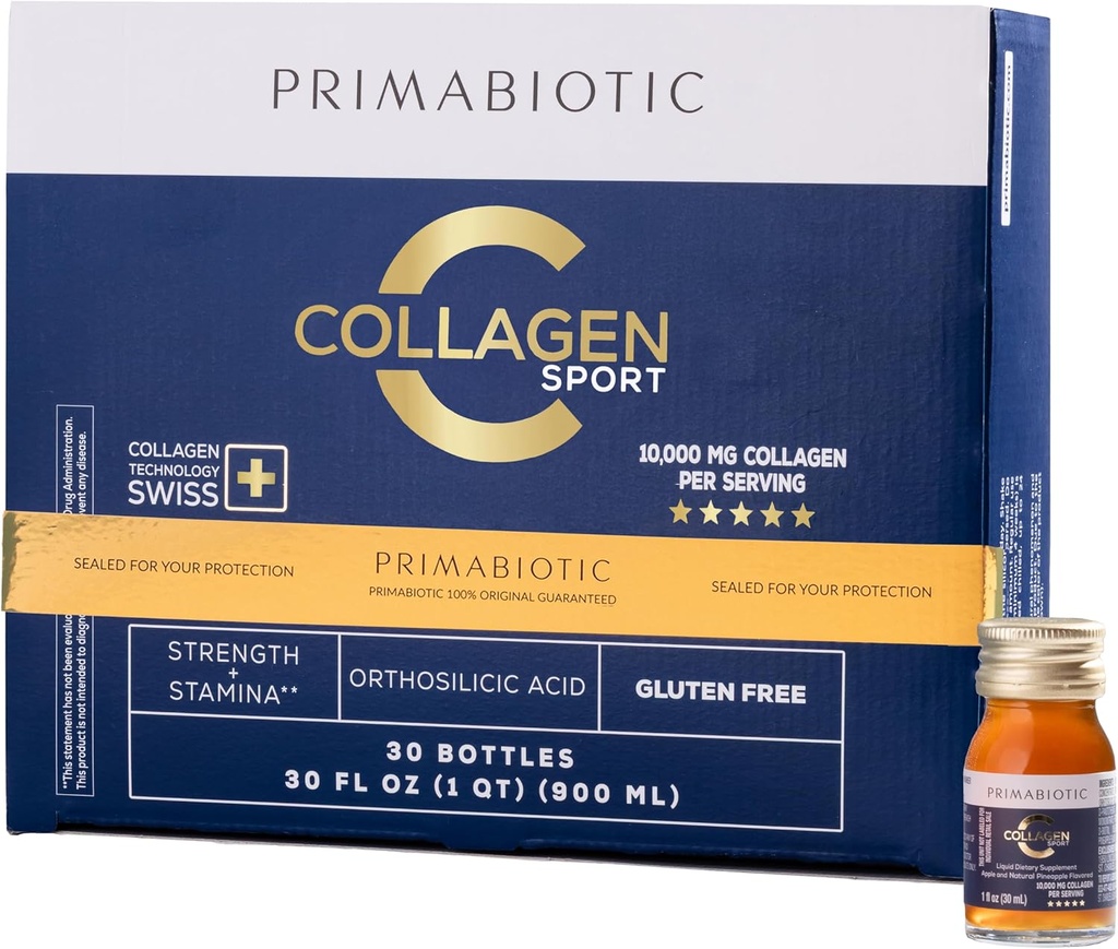PRIMABIOTIC Liquid Collagen Sport- High Collagen Content[10,000 Mg] Per Serve - משקה קולאז'ן ו 12 ויטמינים Orthosilicic Acid