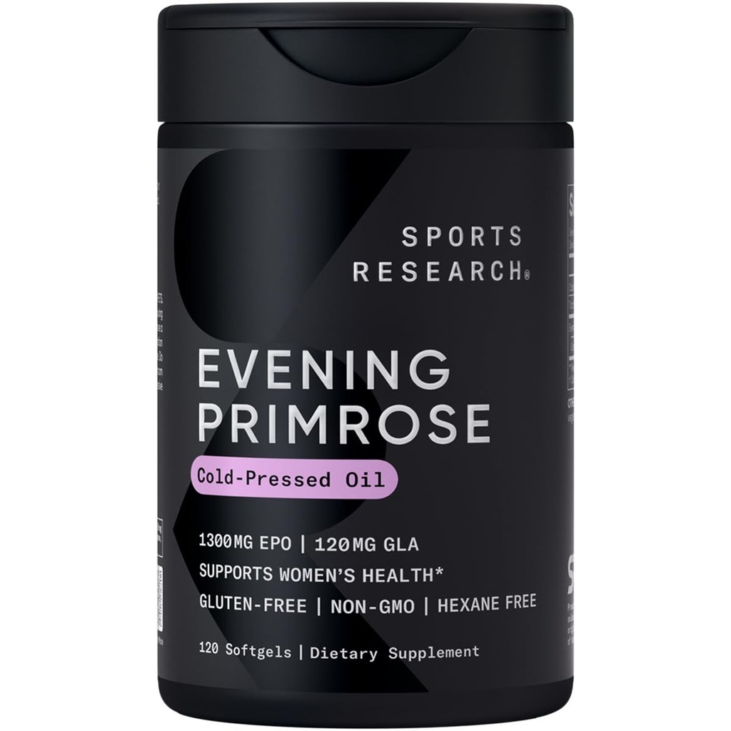 מחקר ספורט ® Evening Primrose Oil 1300 מ"ג, 120 קפסולות - 10% GLA, Cold-Pressed, Gluten & Soy Free
