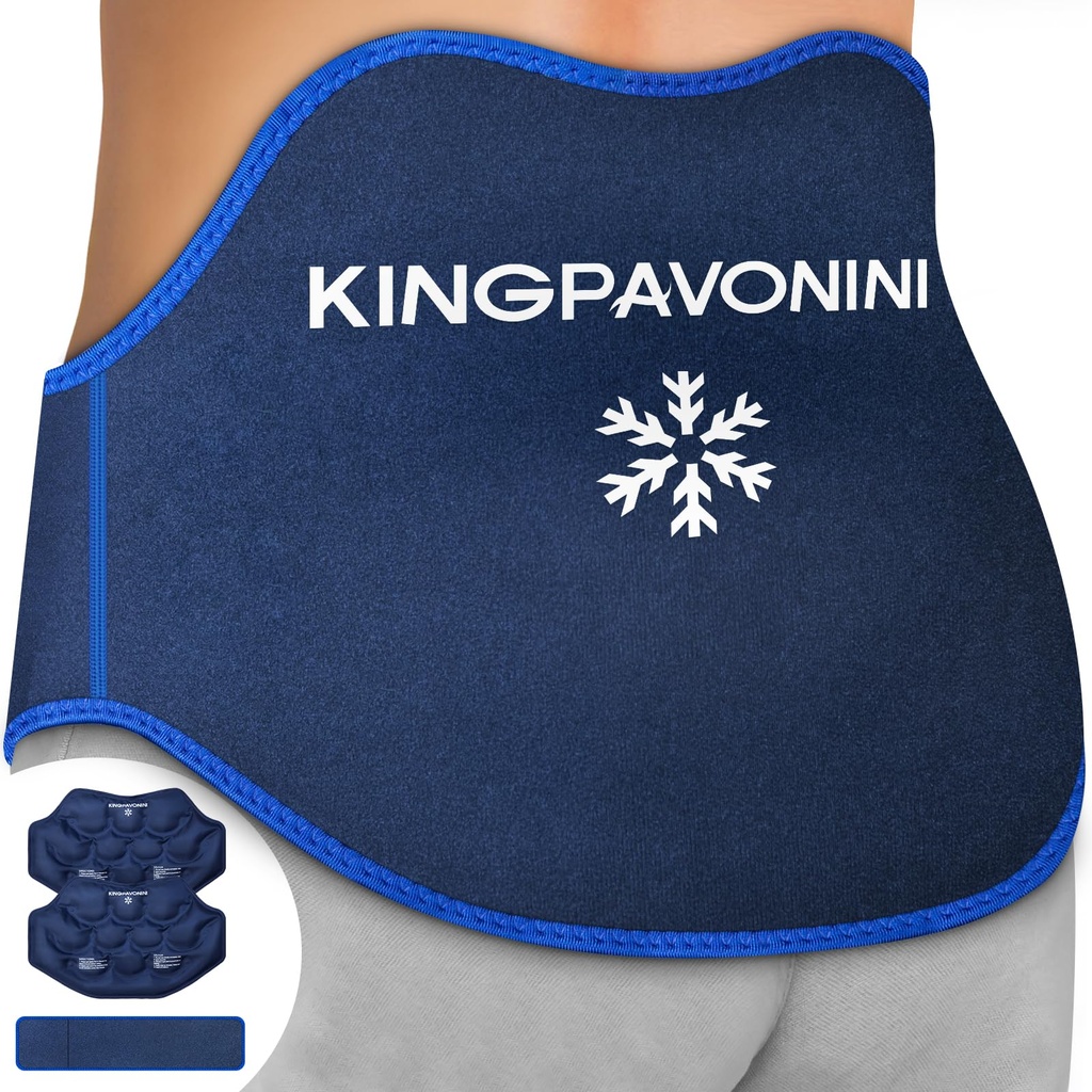 KingPavonini תוספת חבילת קרח גדולה עבור Back Pain הקלה עם הרחבה, 2 Pack Reusable Lower Back Gel Ice Pack Wrap for Lumbar Surgery, Sciatica, Herniated Disc, Coccyx Pain, Cold/Hot Therapy