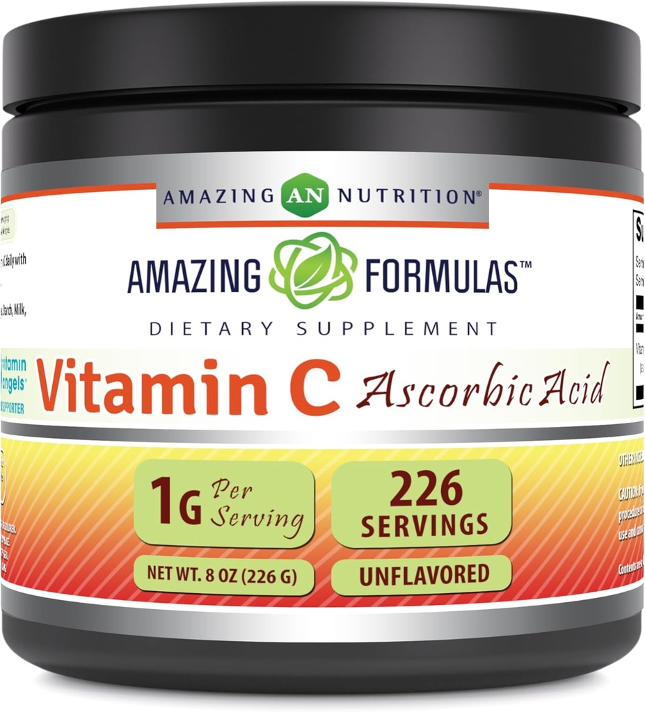 פורמולה מדהימה ויטמין C (Ascorbic Acid) 8 אבקת אוז | 1 Gram Per לשרת | 226 משרתים | Non-GMO | Gluten Free | Made in USA