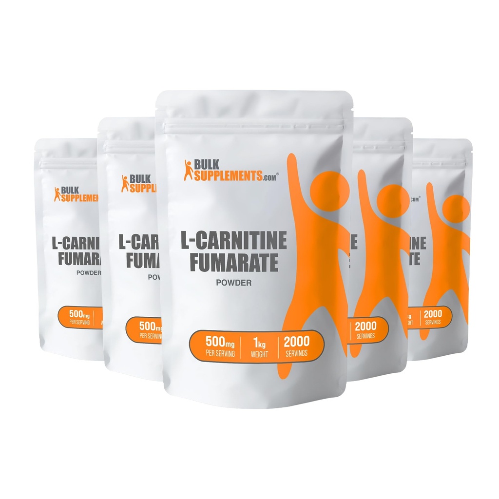 BulkSupplements.com L-Carnitine Fumarate אבקת - תוספי Carnitine, אבקת Carnitine, L-Carnitine 500 מ"ג - Gluten Free, 500 מ"ג לשרת, Gluten Free, 5kg (11lbs) (Pack of 5)