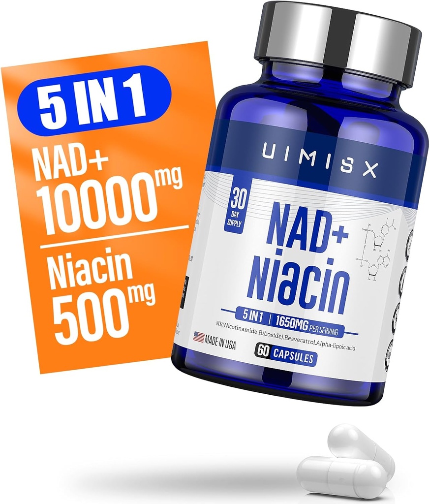 NAD+ Supplement 1000mg & Niacin(Vitamin B3) 500mg, Nad Plus Boosting Supplement for Woman and Man, Nicotinamide Riboside (NR) Supports Anti-Aging, Energy, Brain, Muscle, Non-GMO, Gluten-Free,74