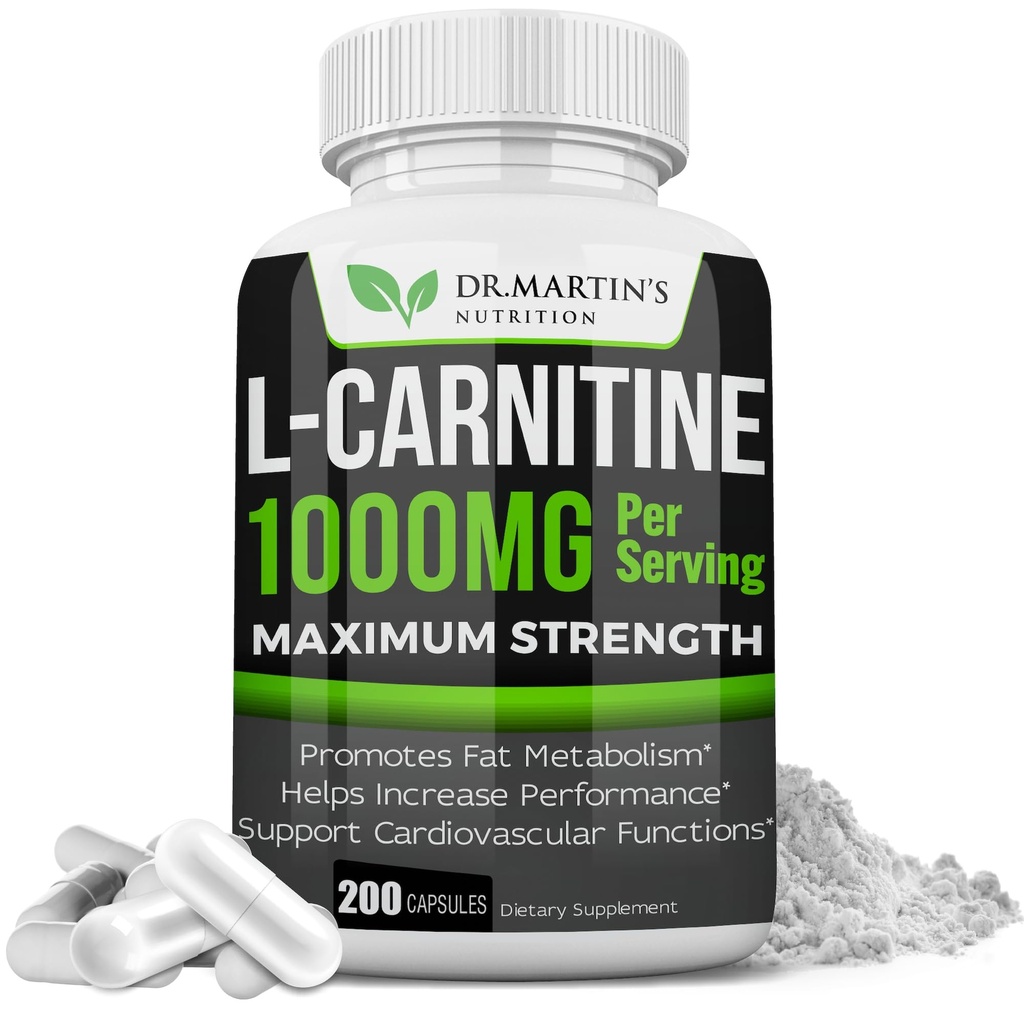 DR. MARTIN'S NUTRITION תוספת כוח L-Carnitine - 200 קפסולות - 1000mg Per משרת - Boost Your Metabolism ולהגדיל את הביצועים