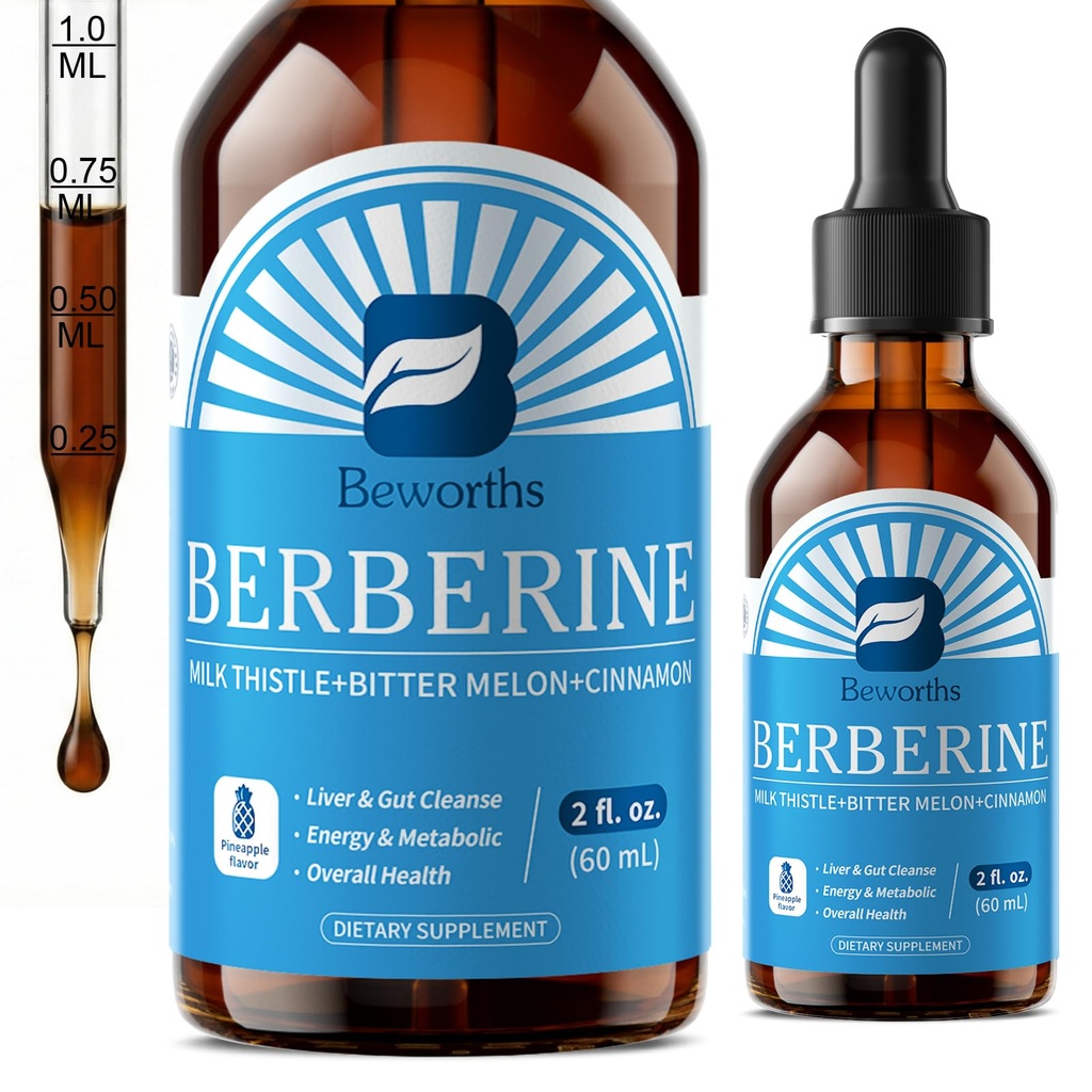 תוספת ברברין עם Ceylon Cinnamon - Berberine נוזל טיפות עם Turmeric Curcumin, Ceylon Cinnamon, Bitter Melon, Berberine Phytosome עבור מערכת העיכול, Immune בריאות תמיכה - וצמחוני