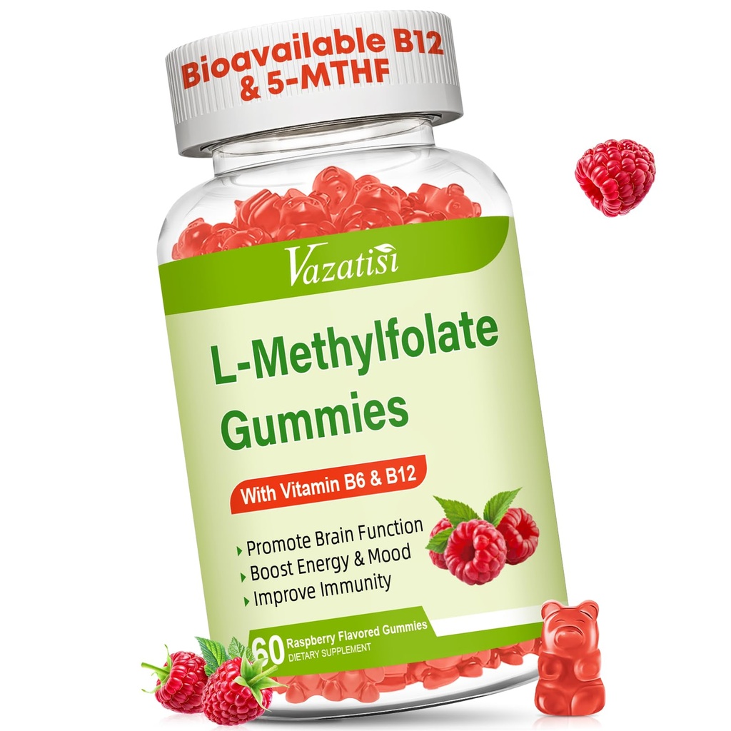 L-Methylfolate 15 מ"ג חניכיים עם Methyl B12, תוסף Folate עבור Mood, Brain Health, Immune Support, Raspberry Flavor, 60 Count