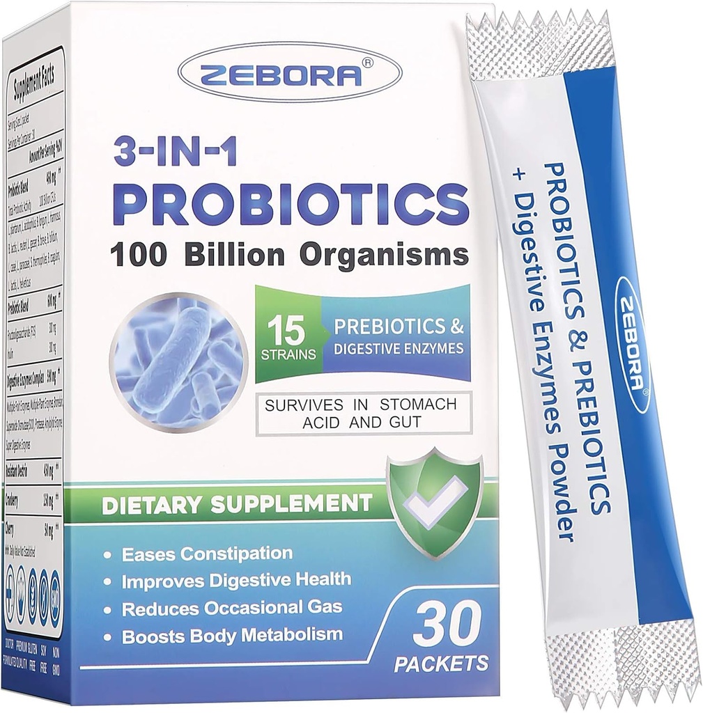 Probiotics for Women & Men - 100 מיליארד Plus Digestive Enzymes & Prebiotics, High Potency 3in-1 Probiotics for Digestive Health, Immune Support
