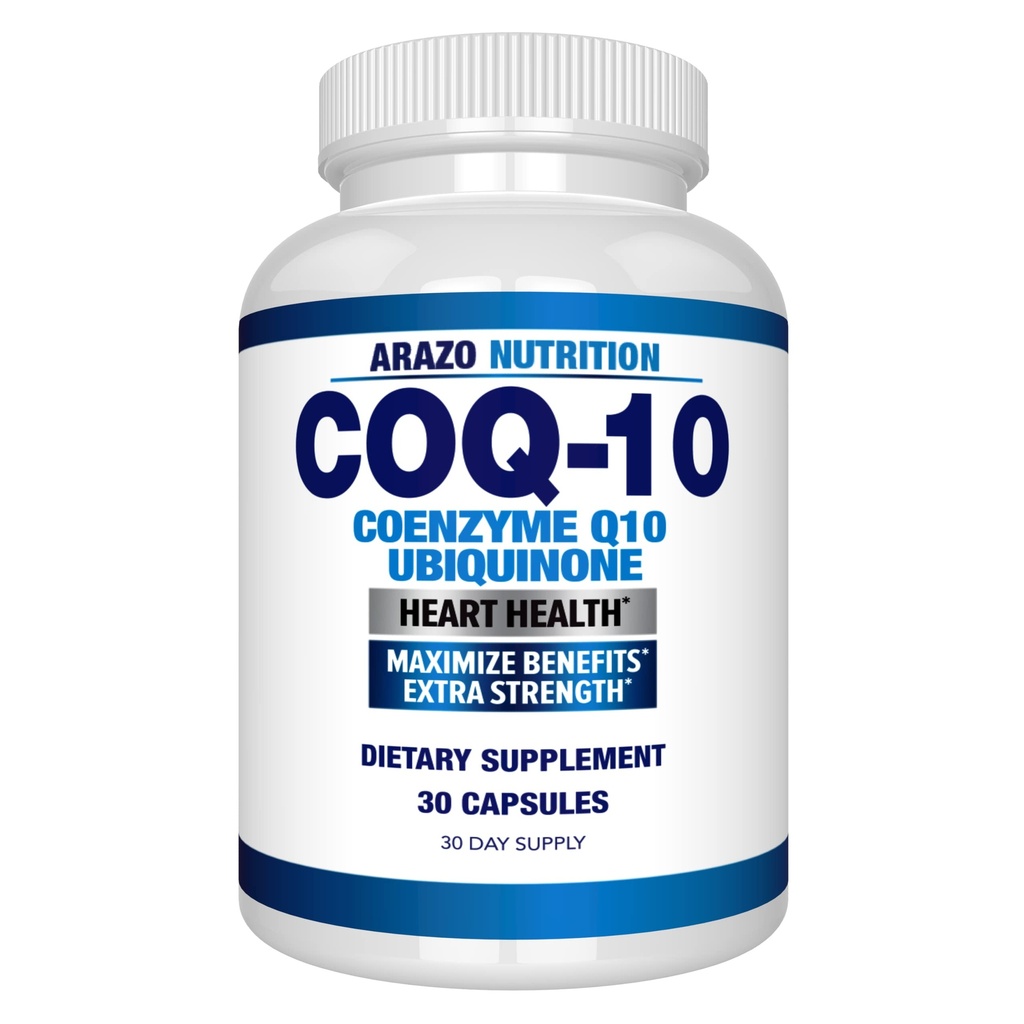 Arazo Nutrition CoQ10 Ubiquinone Coenzyme Q10-200 מ"ג תוספי תזונה כוח מקסימלית - קפסולות גבוהה Absorption עם No Soy