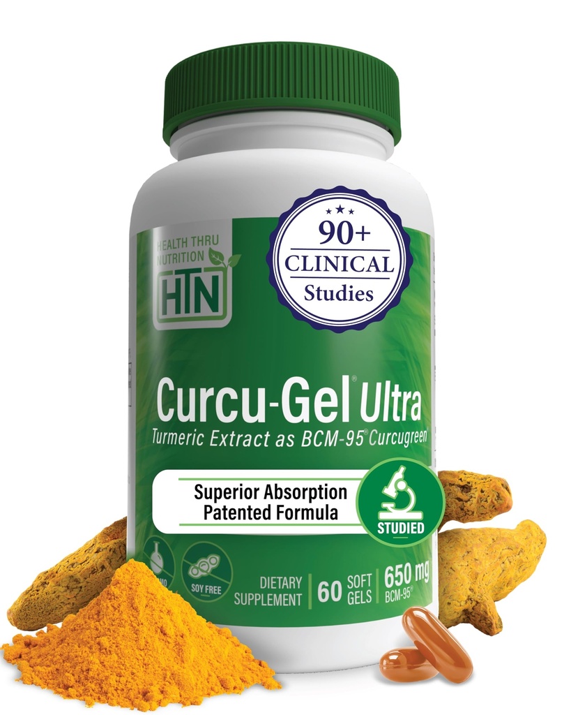 Health Thru Nutrition Curcu-Gel 650mg BCM-95® Curcugreen Turmeric Curcumin| High Absorption | Healthy Inflammation Response | Clinically Studied | 3rd Party Tested | Non-GMO (Pack of 60)