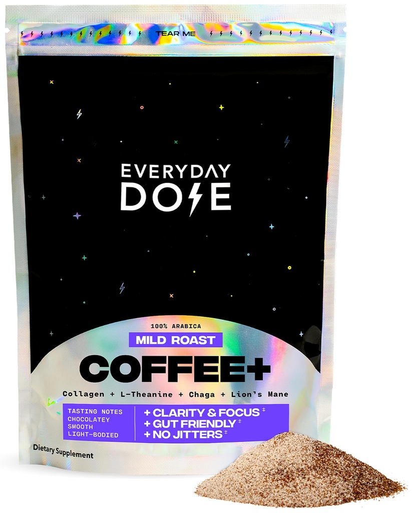 בכל יום Dose Premium Fitogenic Mushroom קפה עם Grass-Fed Collagen, Chaga, Lions Mane & L-theanine for Better Focus, Energy, Digest, Skin, ו- Immunity 30 משרתים